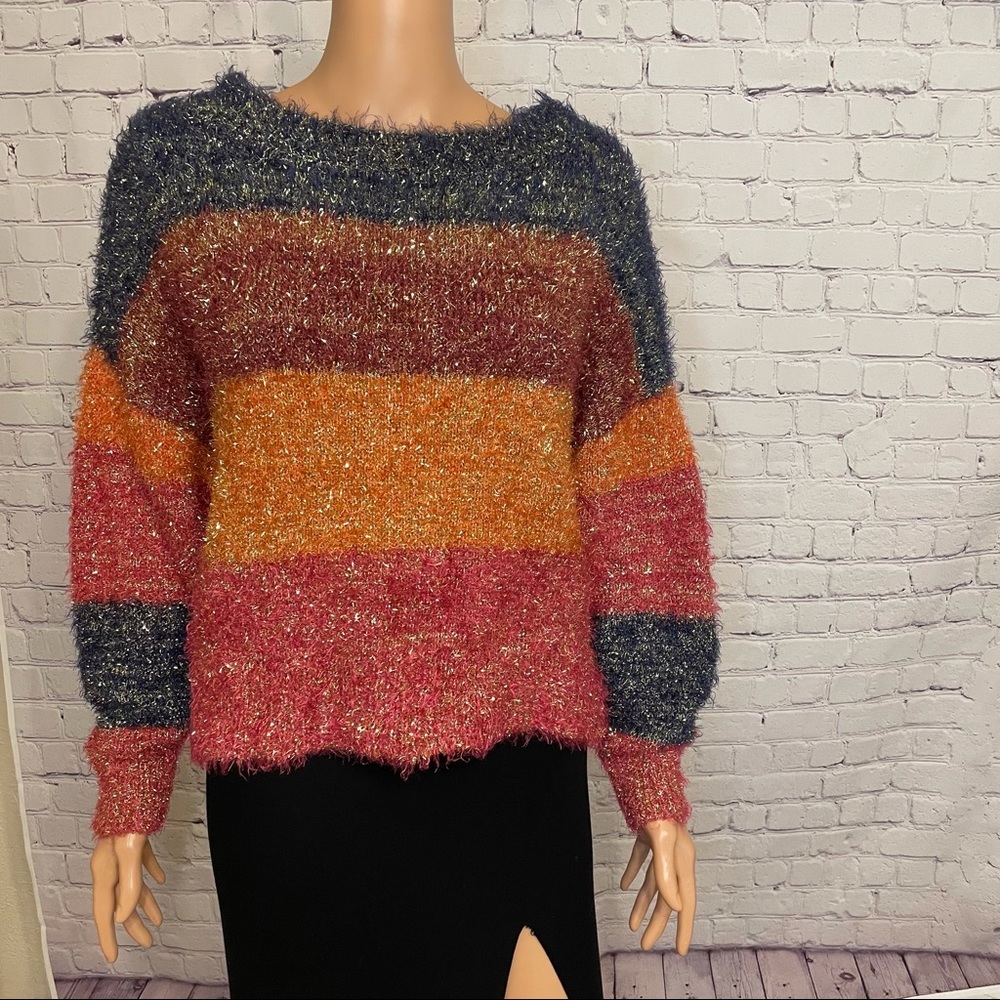 Forever 21 Very colorful Fuzzy Christmas sweater tinsel size small boho